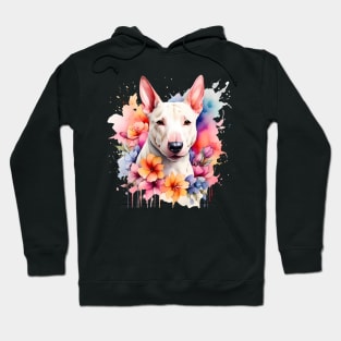 A bull terrier decorated with beautiful watercolor flowers Hoodie